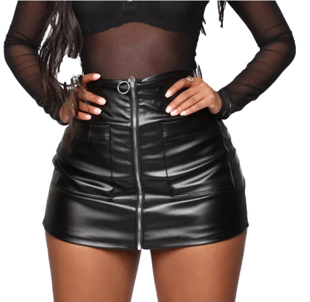Chain Leather Mini Skirt with Suspenders