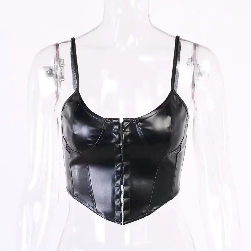 Elegant Women's Deep V-Neck PU Leather Corset Top
